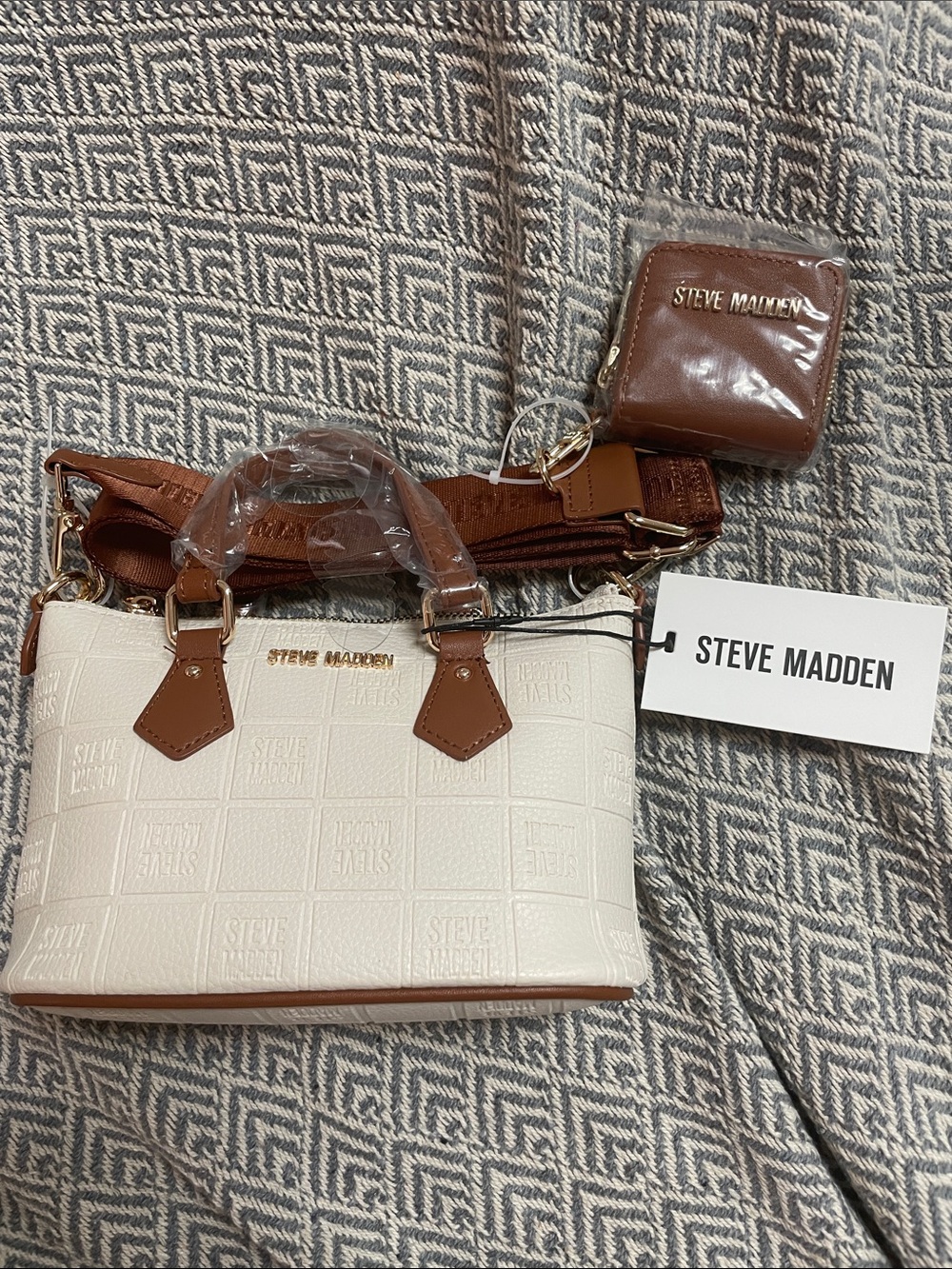 Steve Madden Cream/Bone and Brown Mini Satchel with Pouch